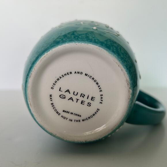 Laurie Gates Blue Hand Painted Paisley Stoneware Mug 14 oz 4.75 Tall - Picture 4 of 4